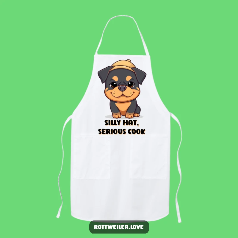 Funny Kawaii Rottweiler Apron: Silly Chef Dog, Tiny Hat Kitchen Fun!