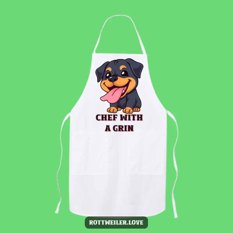 Funny Kawaii Rottweiler Grin Apron: Joyful Tongue Kitchen Fun, Chef Dog Gift