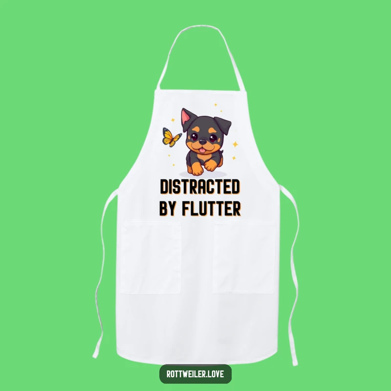 Funny Rottweiler Apron: Sparkly Butterfly Chase - Kitchen Gift!