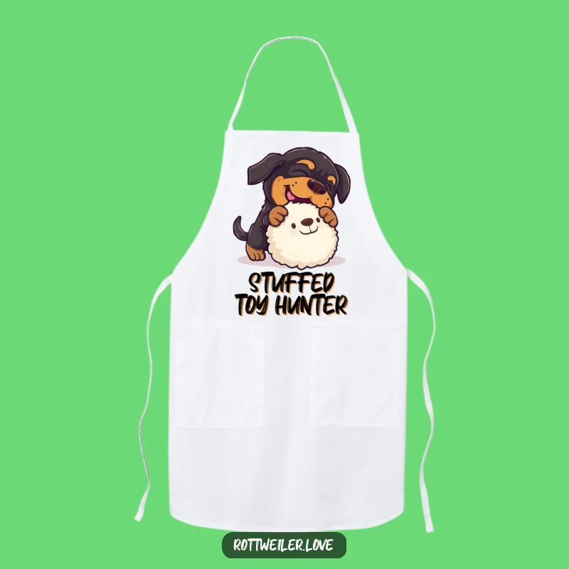 Funny Rottweiler Pounce Apron: Playful Chef Dog, Toy Time Fun!