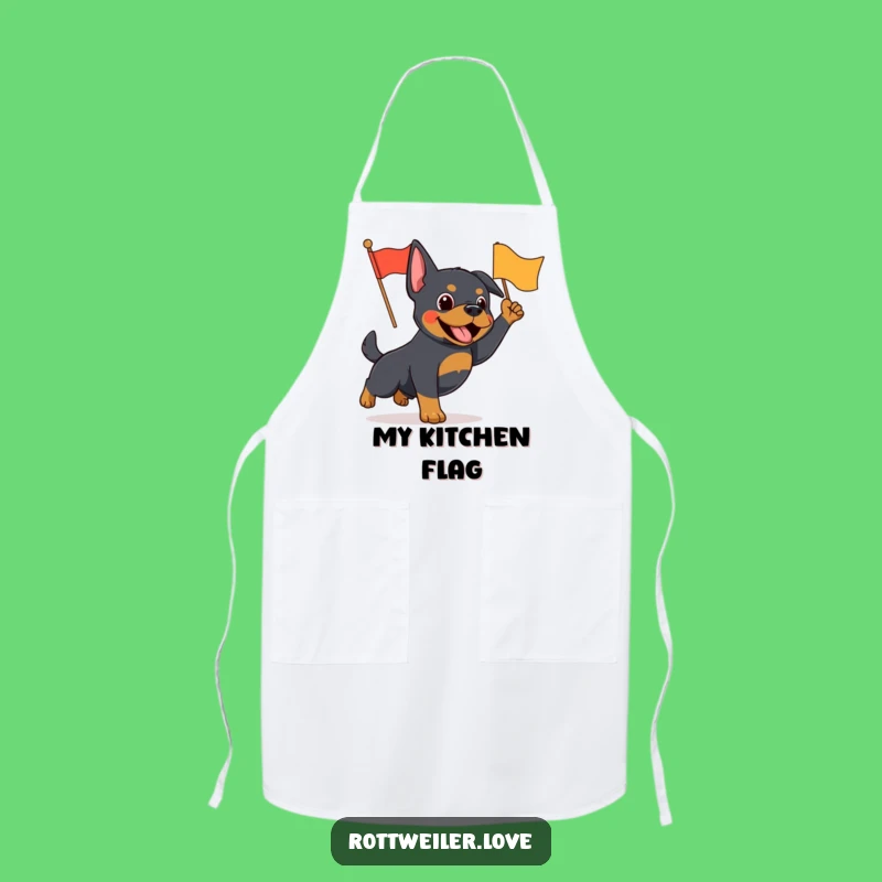 Funny Rottweiler Flag Waving Apron - Energetic Chef Dog Kitchen Gift