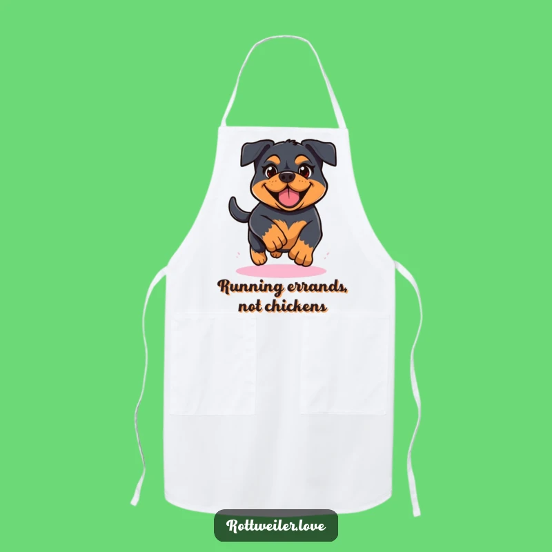 Funny Kawaii Rottweiler Running Apron, Determined Dog Chef Kitchenwear, Cheerful Pup Gear