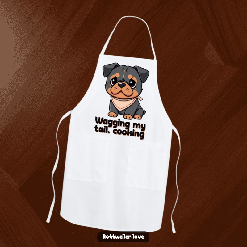 Funny Kawaii Rottweiler apron with a charming dog wearing a small, cute bandana, ready to make kitchen tasks more delightful.
