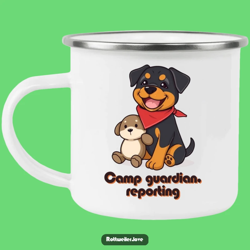 Funny Rottweiler Guard Camping Mug: Joyful Guardian for Outdoor Adventures