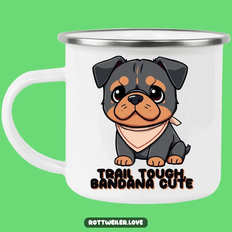 Funny Kawaii Rottweiler Bandana Camping Mug, Cute Dog Enamel Cup, Puppy Outdoor Gift