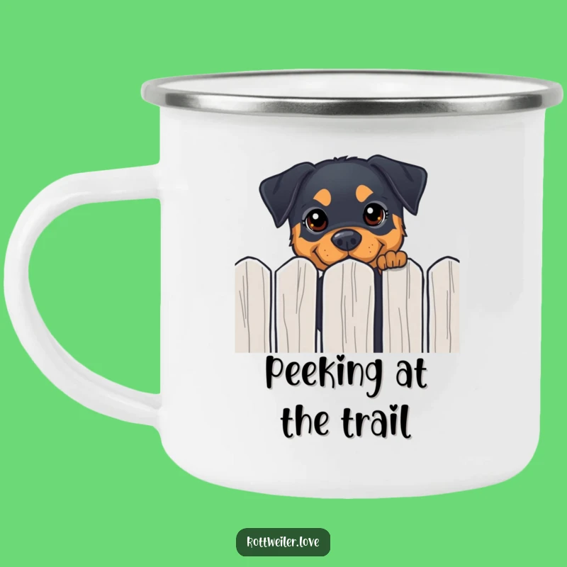 Funny Rottweiler Peeking Camping Mug - Outdoor Curious Dog Cup Gift