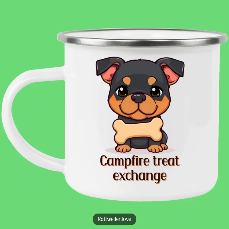 Funny Shy Rottweiler Bone Camping Mug: Sweet Dog Outdoor Gift