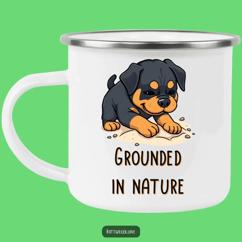 Funny Rottweiler Digging Camping Mug - Playful Outdoor Dog Gift