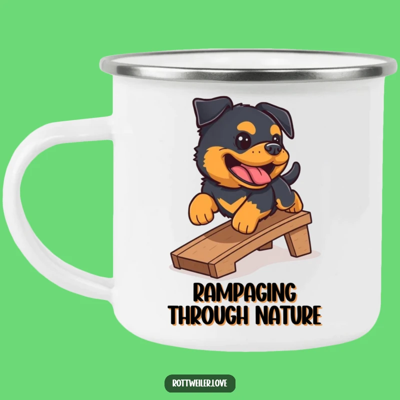 Durable Rottweiler Ramp Camping Mug: Adventure with Gleeful Paws