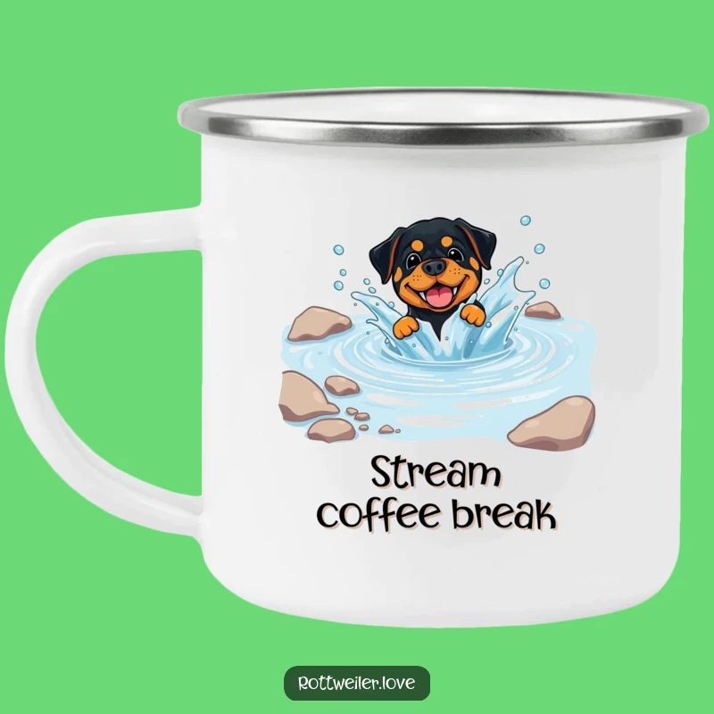Funny Rottweiler Splash Camping Mug, Playful Dog Outdoor Drinkware, Hilarious Adventure Gift