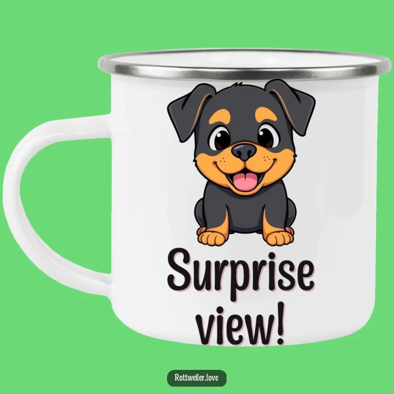 Funny Kawaii Rottweiler Surprise Camping Mug: Happy Expression Adventure, Outdoor Gift