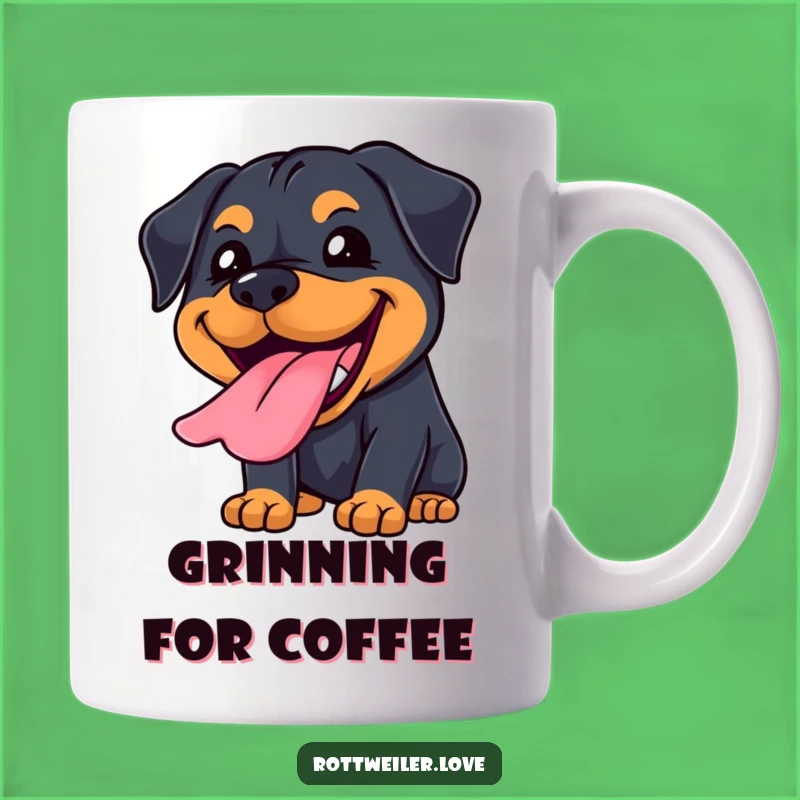 Funny Kawaii Rottweiler Grin Mug: Joyful Tongue Out, Perfect Dog Gift