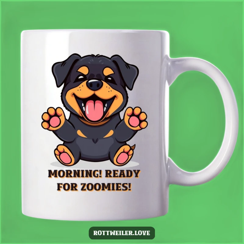 Funny Kawaii Rottweiler Bark Mug: Enthusiastic Paws Up, Perfect Dog Lover Gift