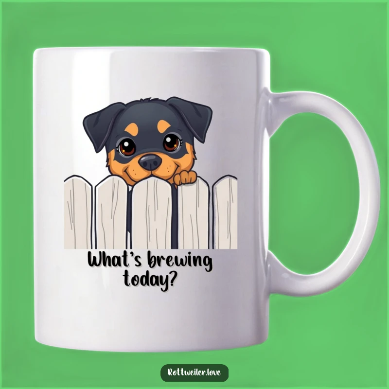 Funny Rottweiler Peeking Fence Mug - Curious Happy Dog Coffee Cup Gift