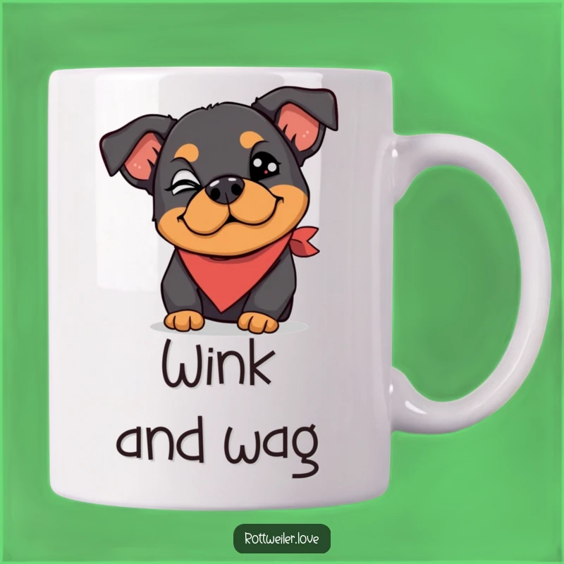 Funny Rottweiler Wink Mug: Silly Bandana, Cheeky Pup, Great Gift!