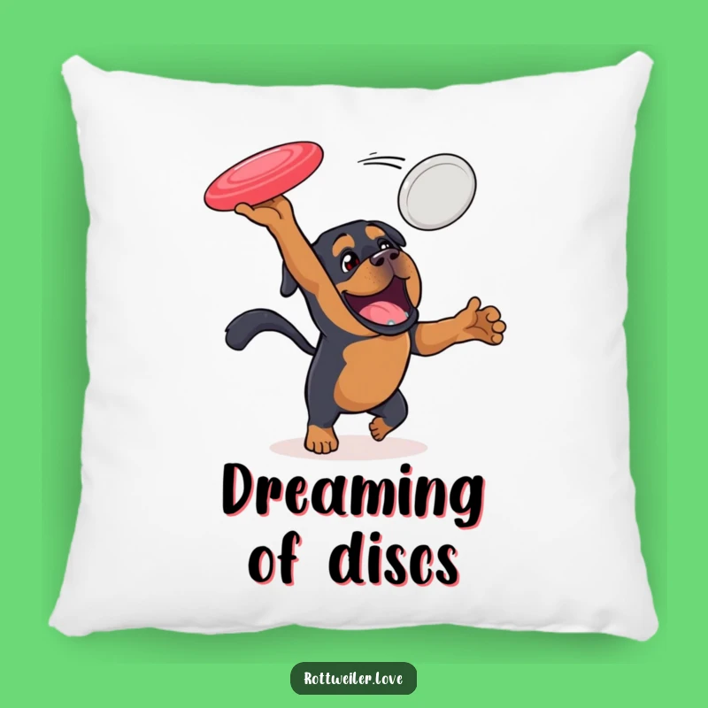 Funny Rottweiler Pillow: Disc Action, Cozy Comfort, Sporty Decor!