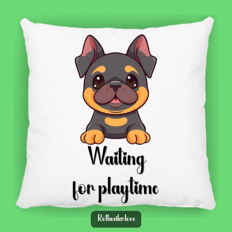 Funny Kawaii Rottweiler Alert Pillow, Curious Dog Cushion, Excited Pup Comfort