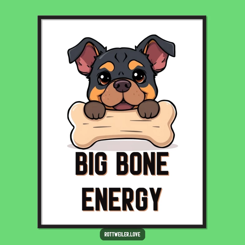 Funny Rottweiler Bone Digital Art - Instant Canine Cuteness
