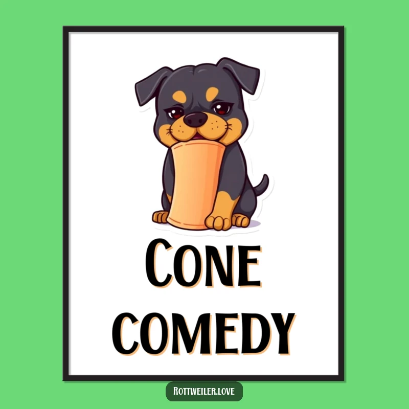Funny Rottweiler Balancing Cone Digital Art - Instant Goofy Download Gift