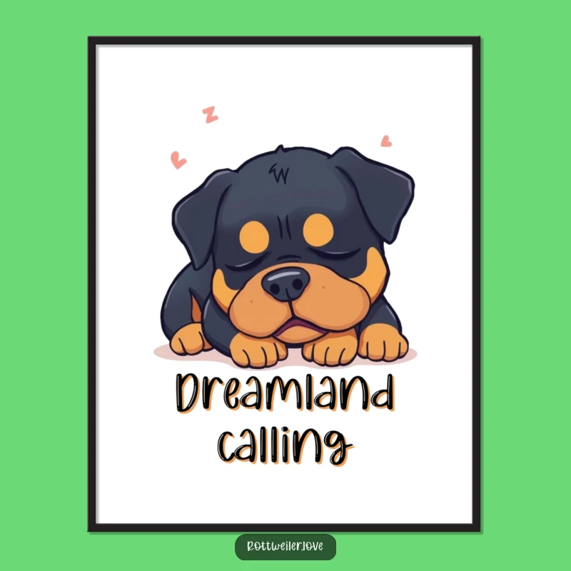 Funny Sleepy Rottweiler Dream Digital Art: Printable Dog Decor Gift