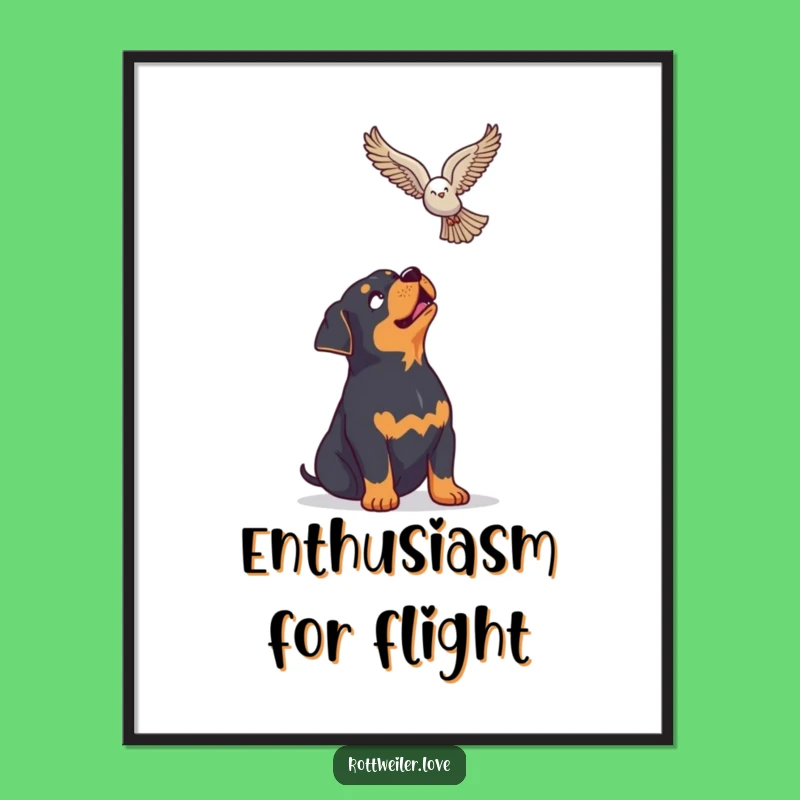 Funny Rottweiler Bird Digital Art, Enthusiastic Dog Printable, Hilarious Nature Decor Gift