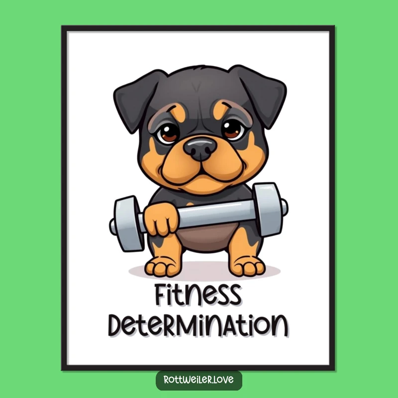 Funny Fit Rottweiler Digital Art: Determined Lift Printable, Gym Gift
