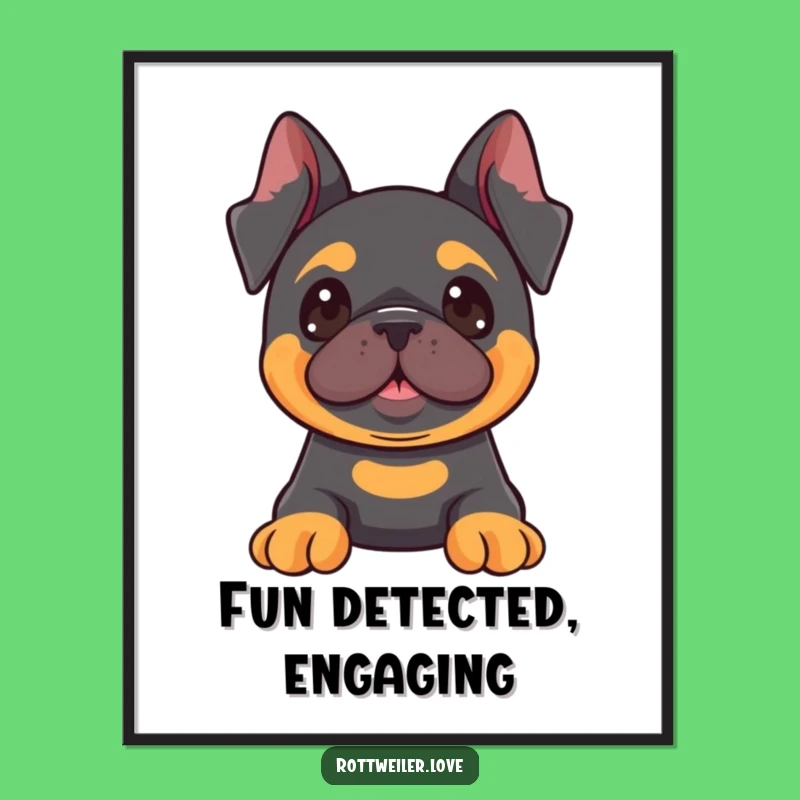 Funny Kawaii Rottweiler Alert Digital Art, Curious Dog Printable Decor, Excited Pup Art