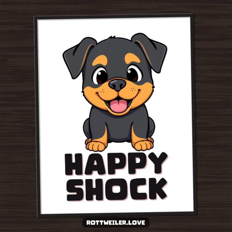 Funny Kawaii Rottweiler digital art print of a surprised but happy expression, capturing pure delight.