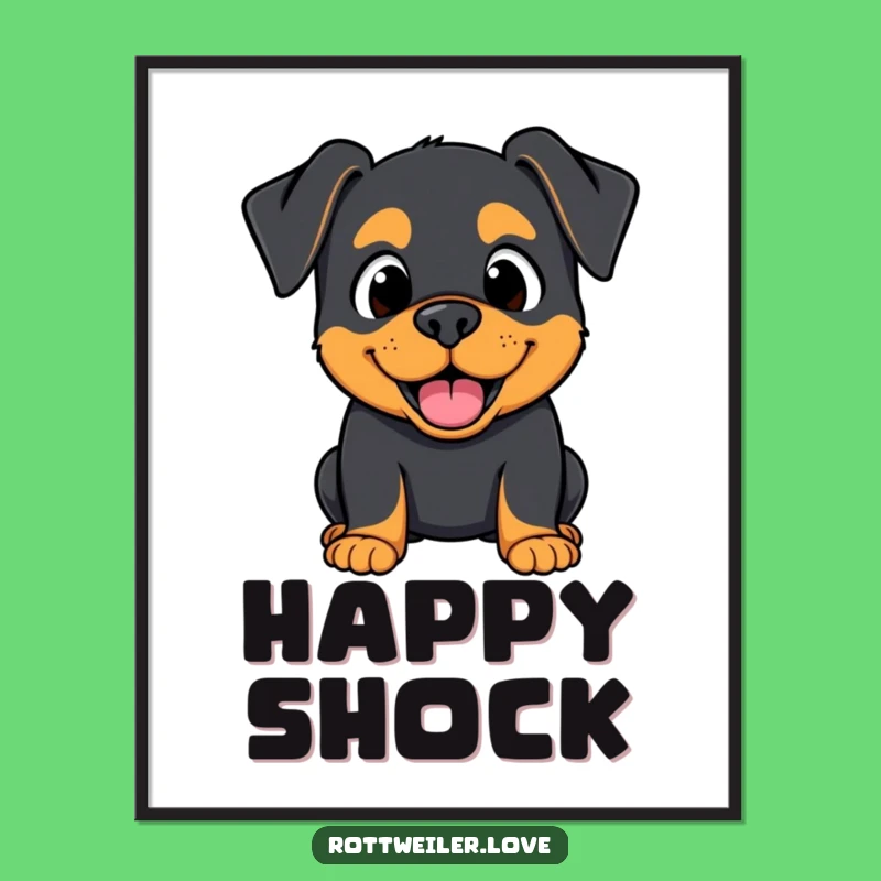 Funny Kawaii Rottweiler Surprise Digital Art: Happy Expression Print, Unique Decor