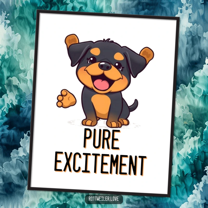 Funny Kawaii Rottweiler digital art print of a full body wag, capturing pure, unbridled joy.