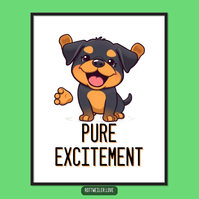 Funny Kawaii Rottweiler Wag Digital Art: Full Body Joy Print, Dog Decor