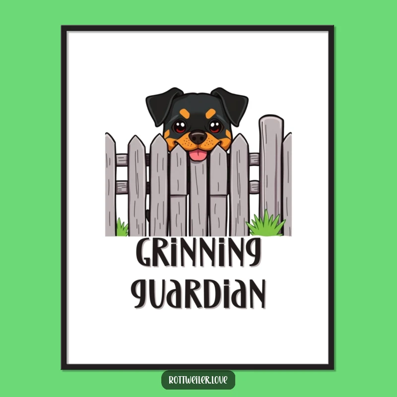 Funny Rottweiler Cheeky Grin Fence Digital Art - Instant Dog Lover Download Gift