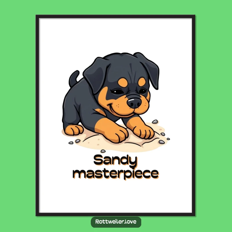 Funny Rottweiler Digging Digital Art - Playful Wall Decor Gift