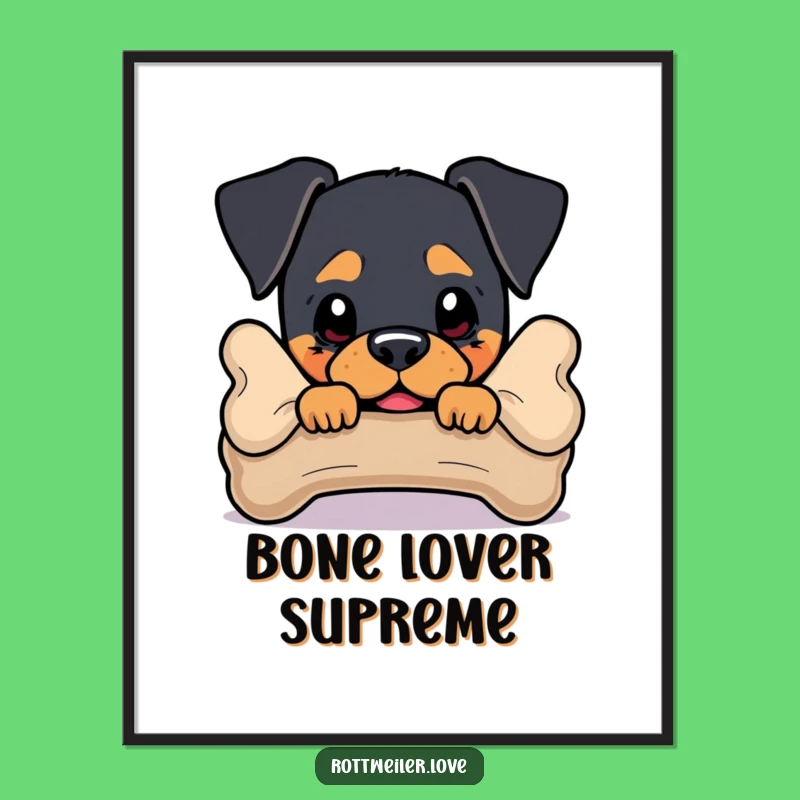 Funny Rottweiler Digital Art: Printable Dog Gift Behind Bone