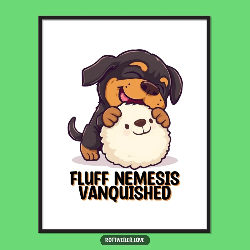 Funny Rottweiler Pounce Digital Art: Playful Dog Action, Toy Attack!