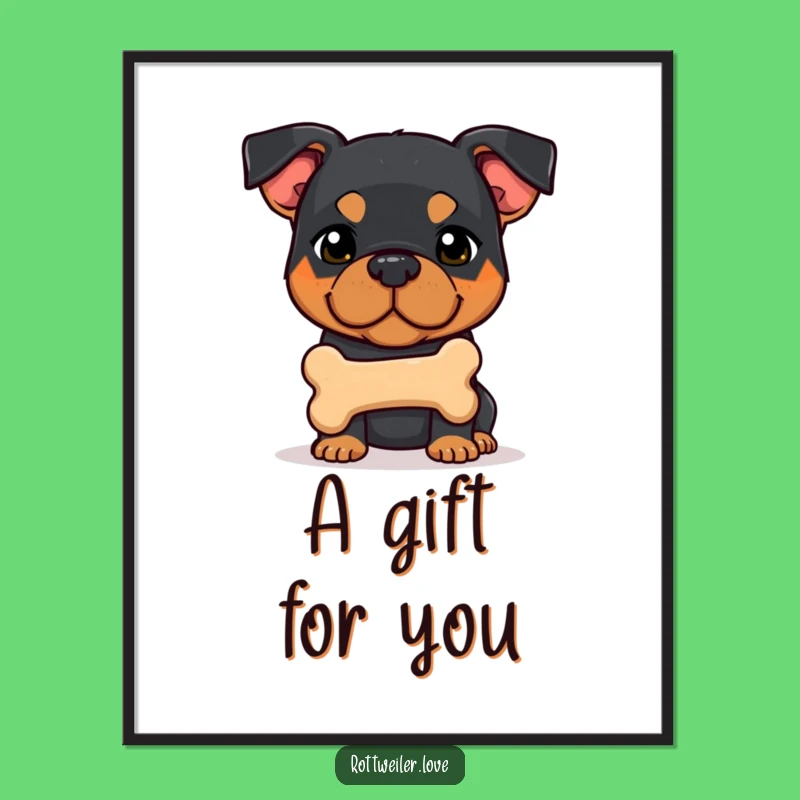 Funny Shy Rottweiler Bone Digital Art: Printable Dog Decor Gift