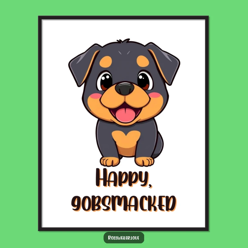 Instant Funny Kawaii Rottweiler Art: Surprised joy, a downloadable funny gift for immediate smiles.