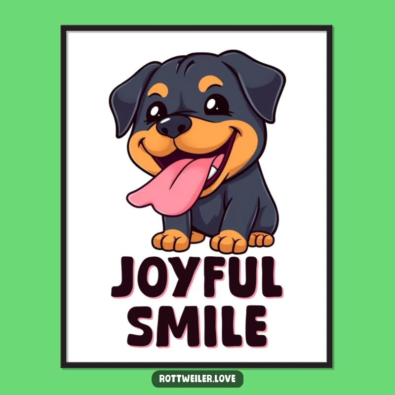 Funny Kawaii Rottweiler Grin Digital Art: Joyful Tongue Print, Happy Dog Decor