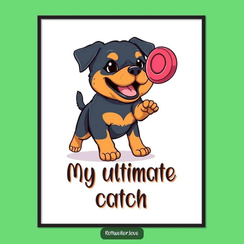 Funny Rottweiler Frisbee Digital Art: Hilarious Determined Dog Printable for Instant Fun