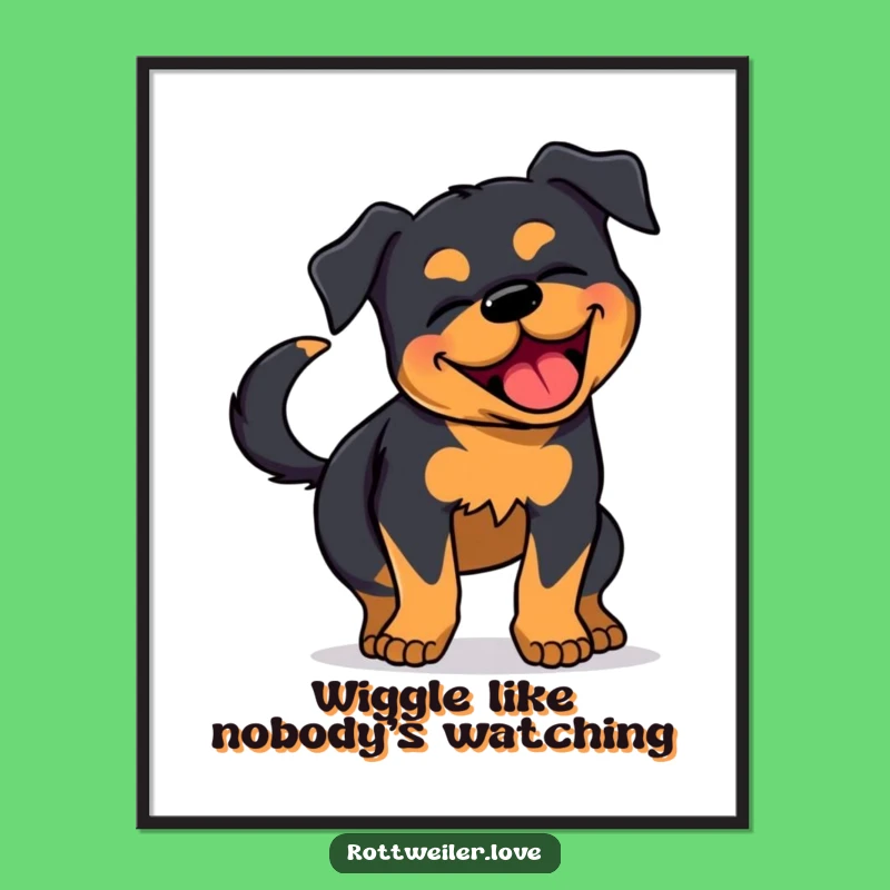 Funny Rottweiler Digital Art - Joyful Wiggle Print - Instant Dog Gift