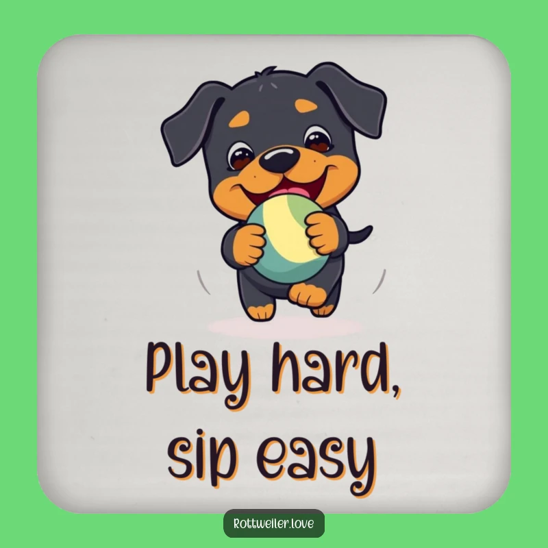Funny Kawaii Rottweiler Chase Coaster: Playful Toy Protection, Cute Dog Gift