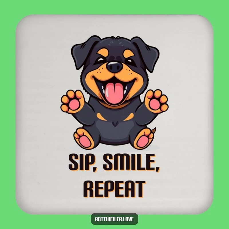 Funny Kawaii Rottweiler Coaster: Happy Bark Protection, Paws Up Table Gift