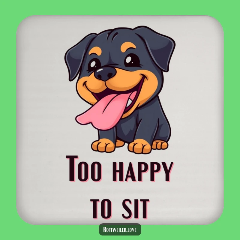 Funny Kawaii Rottweiler Grin Coaster: Joyful Tongue Protection, Cute Dog Gift