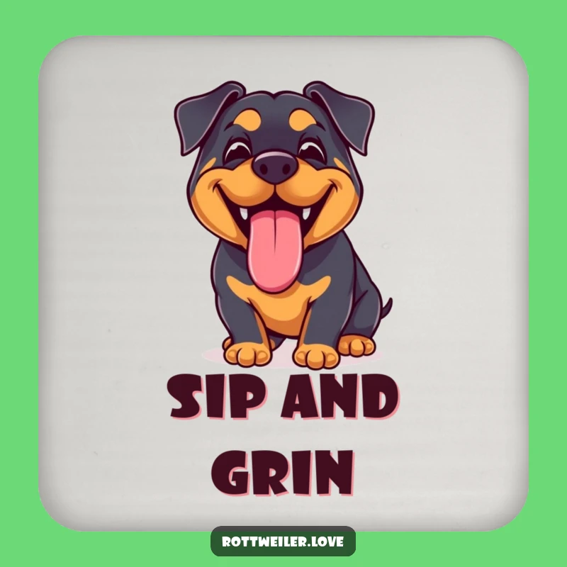 Funny Kawaii Rottweiler Grin Coaster: Protect Surfaces with a Happy Smile!