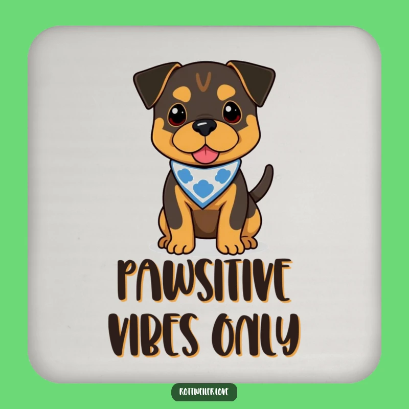 Funny Rottweiler Bandana Coaster Set - Protect Tables with Wagging Tail Humor Gift