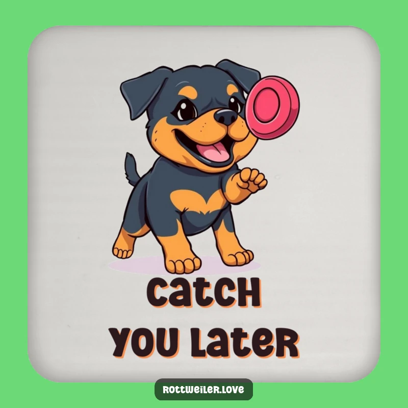 Funny Rottweiler Frisbee Coaster Set: Hilarious Determined Dog Protection for Tables