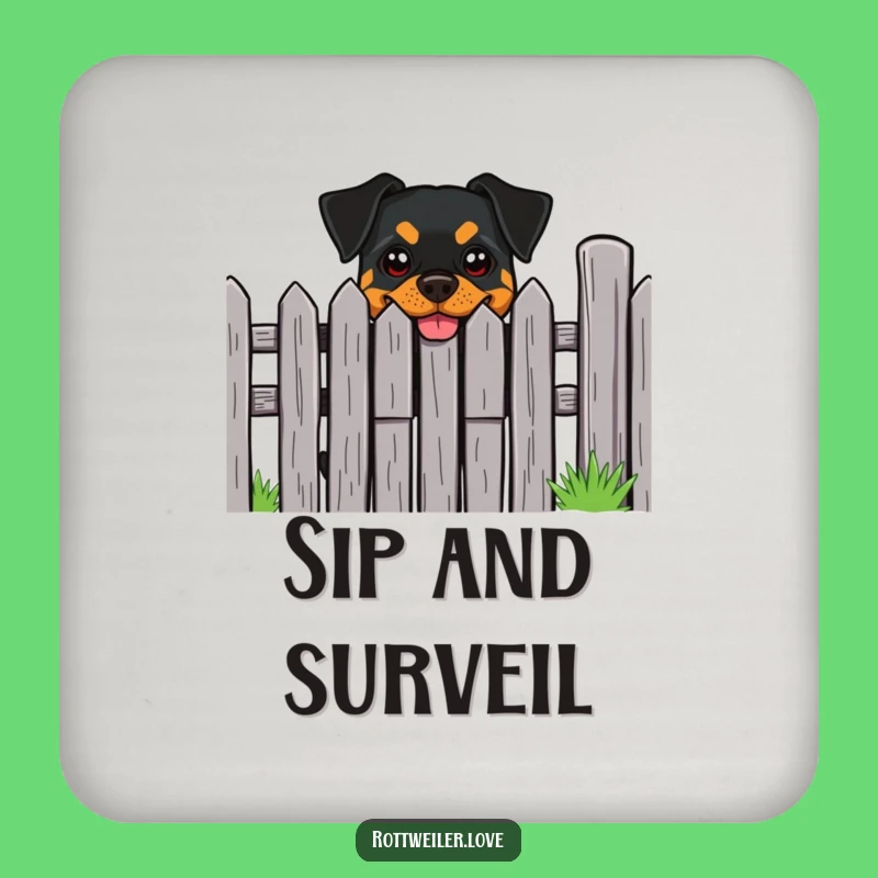 Funny Rottweiler Cheeky Grin Fence Coaster - Protect Surfaces with a Grin Gift