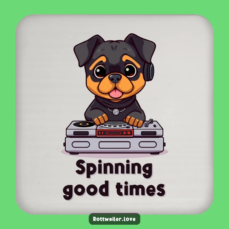 Funny Rottweiler DJ Coasters: Protect Surfaces with Musical Bark