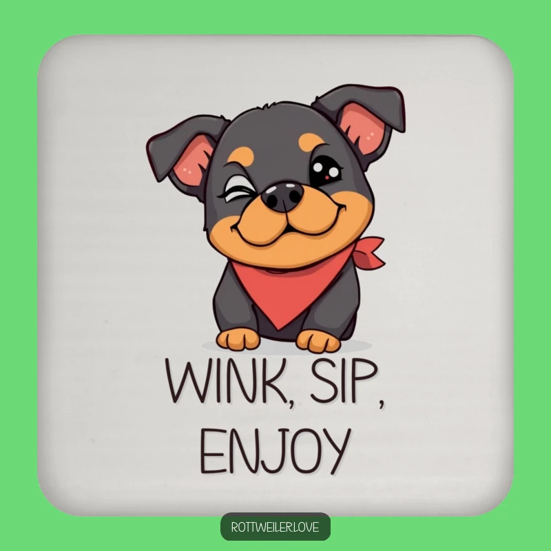 Funny Rottweiler Coaster: Wink, Silly Bandana, Protect Surfaces!