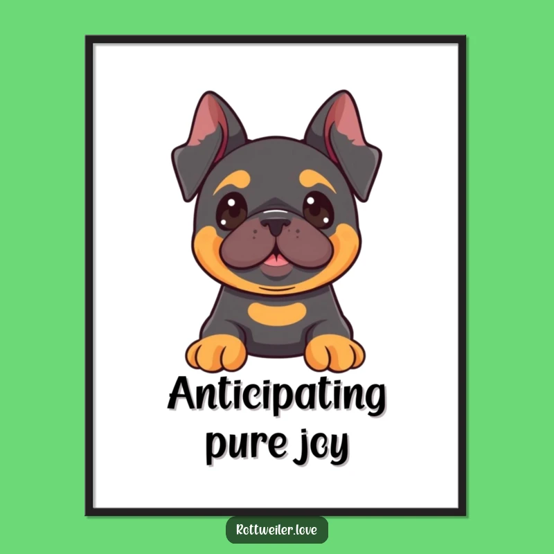 Funny Kawaii Rottweiler Alert Poster, Curious Dog Wall Art, Excited Pup Decor